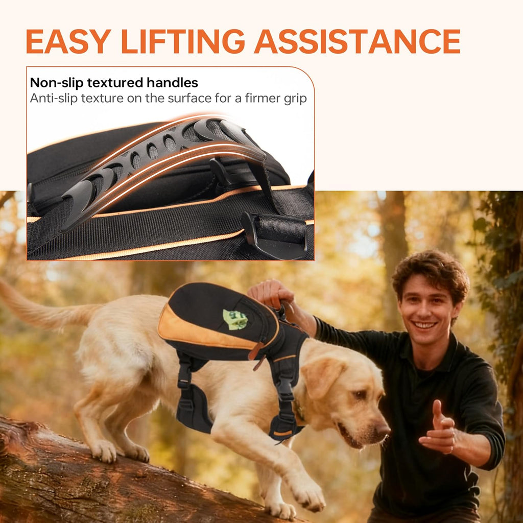 Adjustable nylon straps and eyelet buckles on the pet hiking pack.