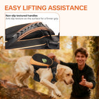 Adjustable nylon straps and eyelet buckles on the pet hiking pack.