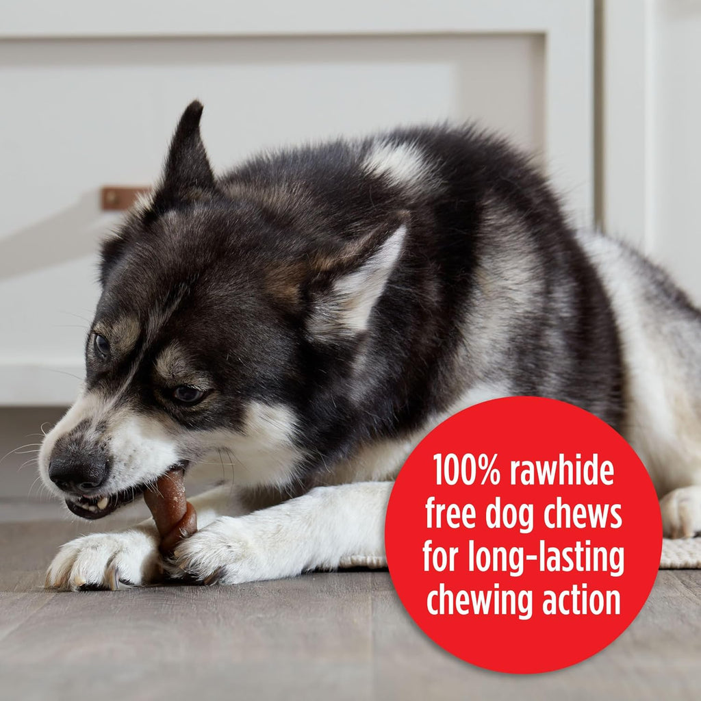 Close up of the digestible rawhide alternative dog treat by Milk-Bone brand