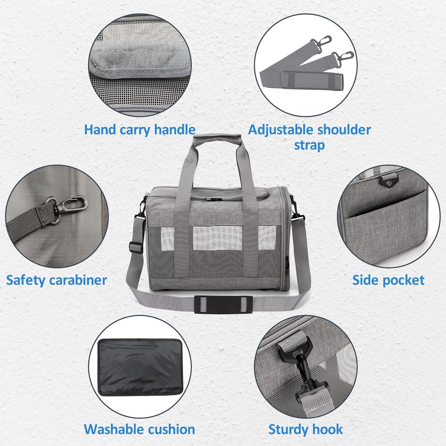 kathson Small Animal Carrier Bag, Guinea Pig Rabbit Travel Carrier Breathable Mesh Window Pet Portable Hand Bag for Hamster Bird Bunny Bearded Dragon Kitty and Etc (Grey) - Image 4