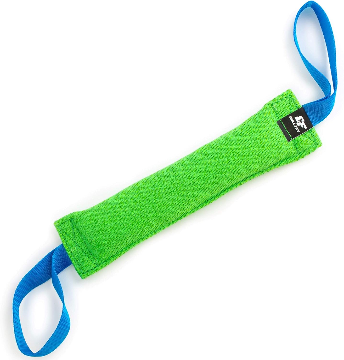 Bull Fit K9 dog bite tug toy front view showcasing durable blue handles