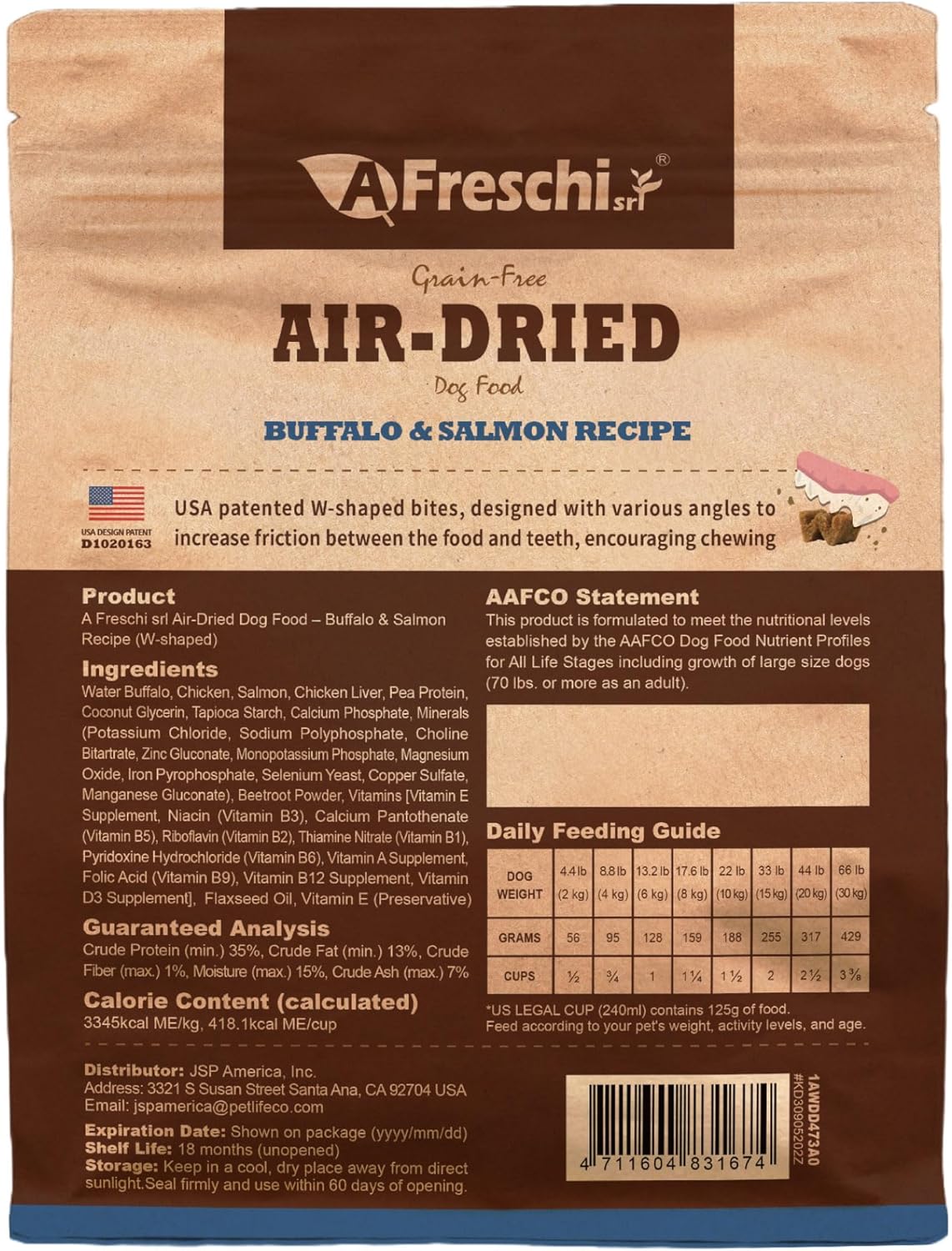 Authentic USA imported packaging showing seal details and clear feeding instruction guidelines for adult dogs.