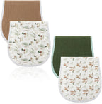 Hahafelt mallard duck baby burp cloths four piece set front view showing classic green and brown solid colors