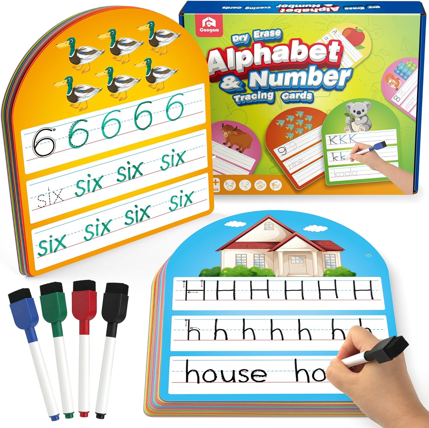 Coogam handwriting practice copybook front view showing alphabet tracing cards