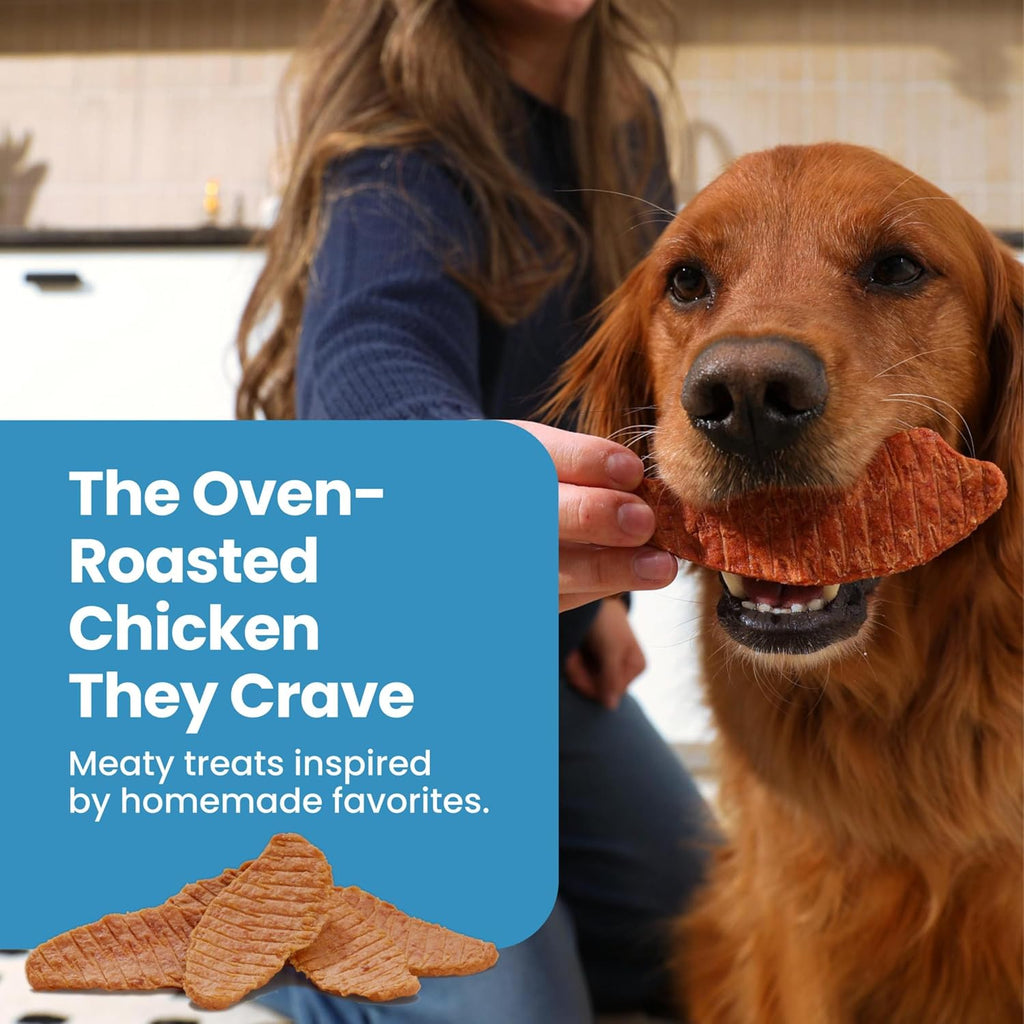 Dog enjoying Blue Buffalo Nudges jerky snacks