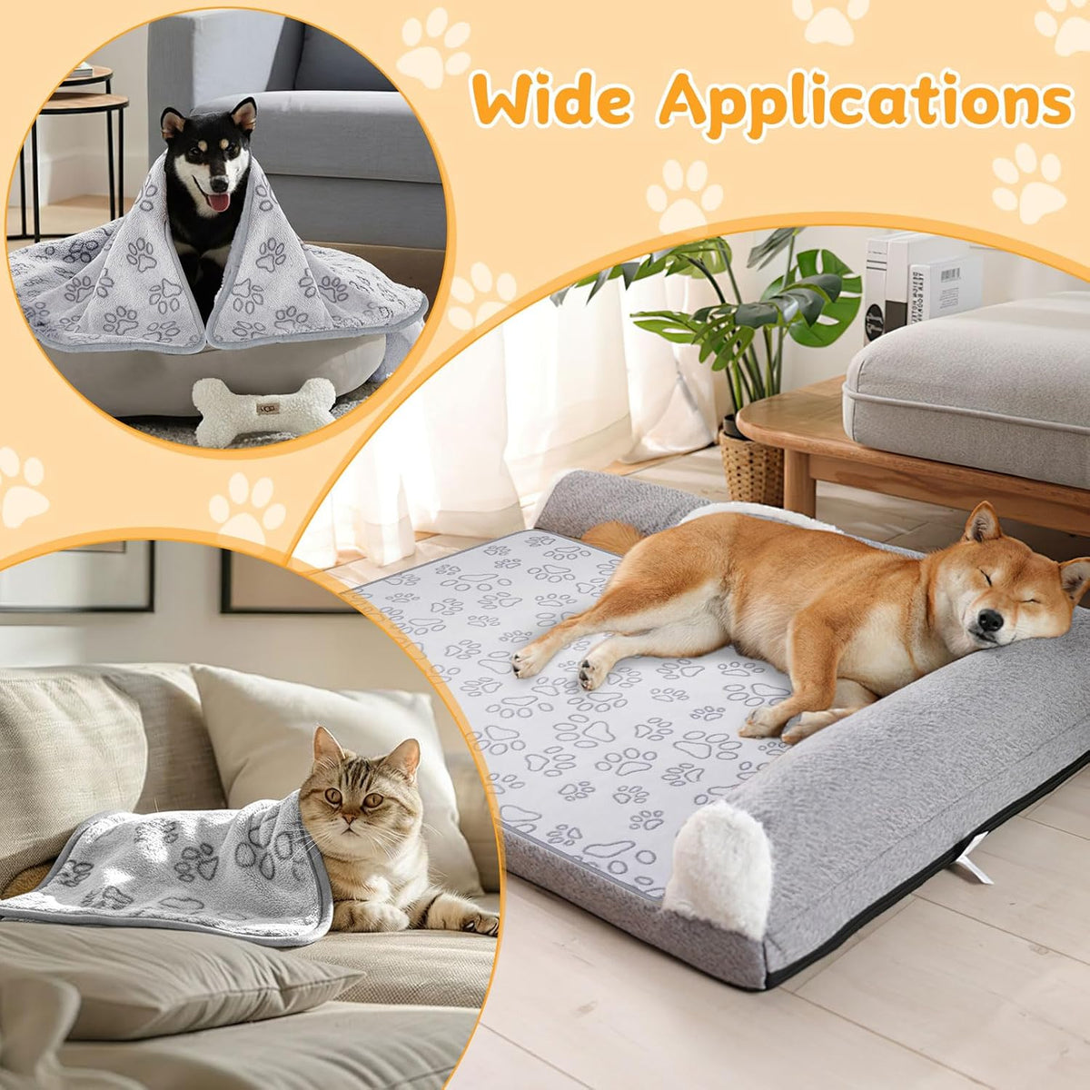 Small herding dog resting comfortably on top of the grey Okxiri pet blanket