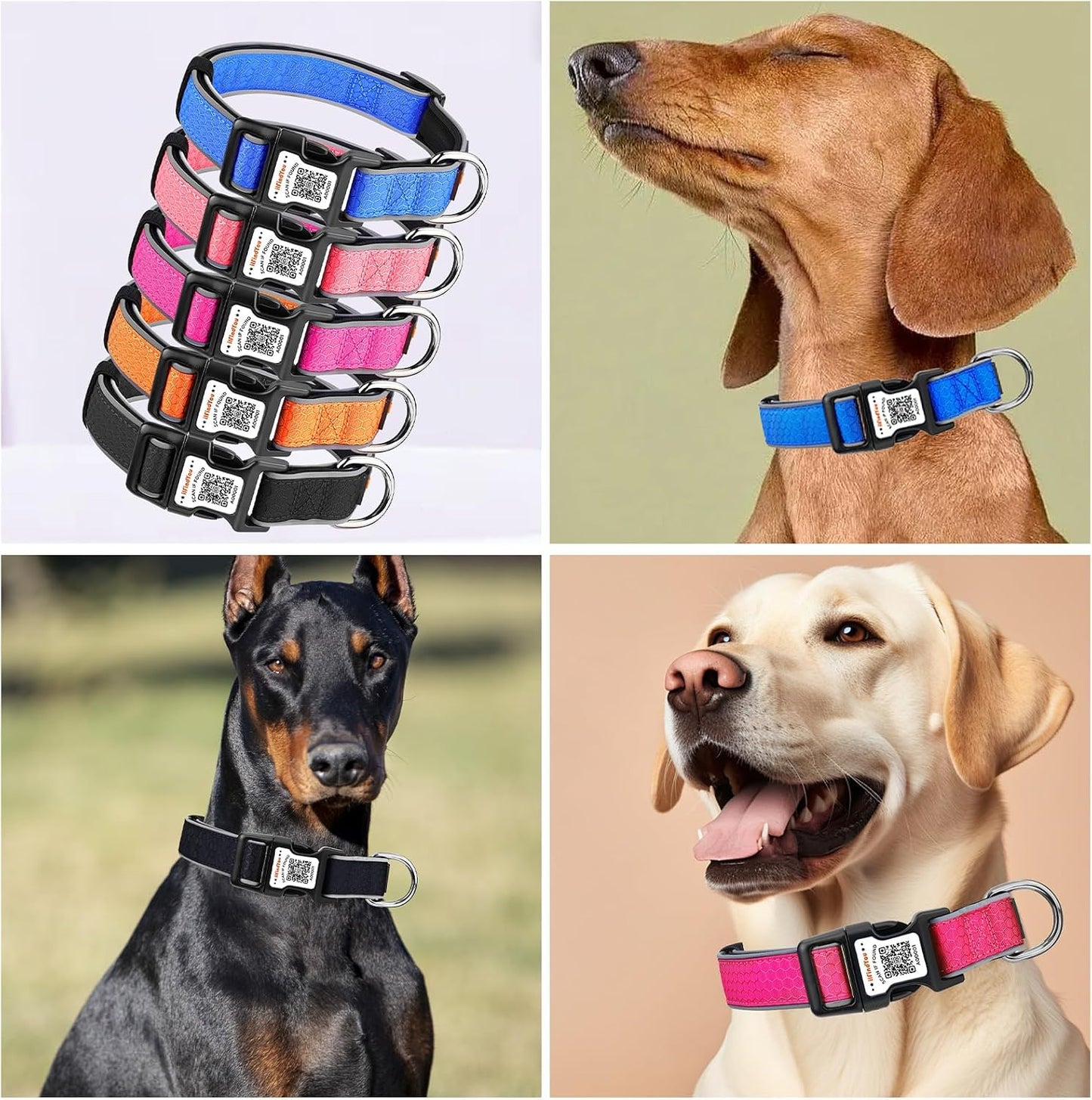 ILFINDYOU pink large dog collar reflective stitching pattern for night safety walks