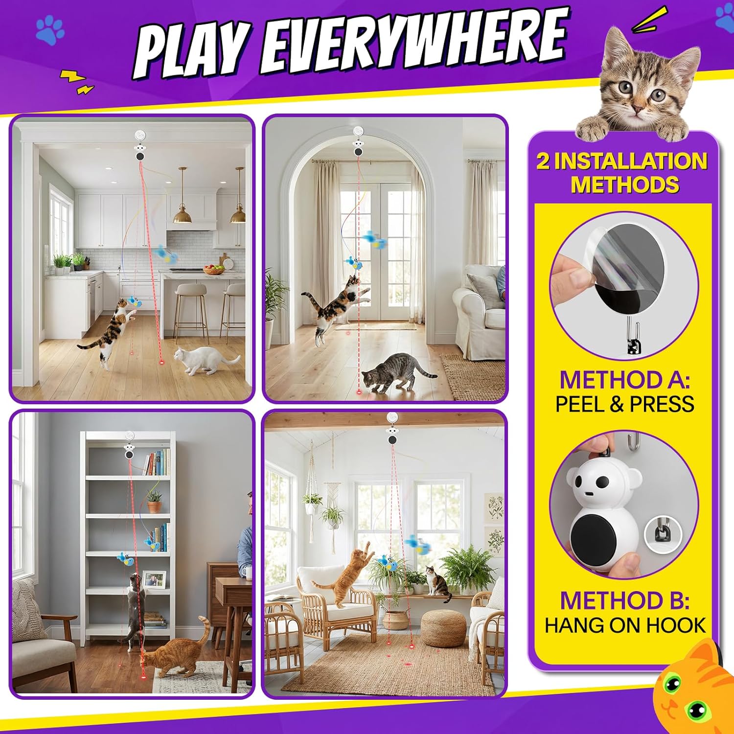 Catpick Joy hanging cat head design pet enrichment toy close up