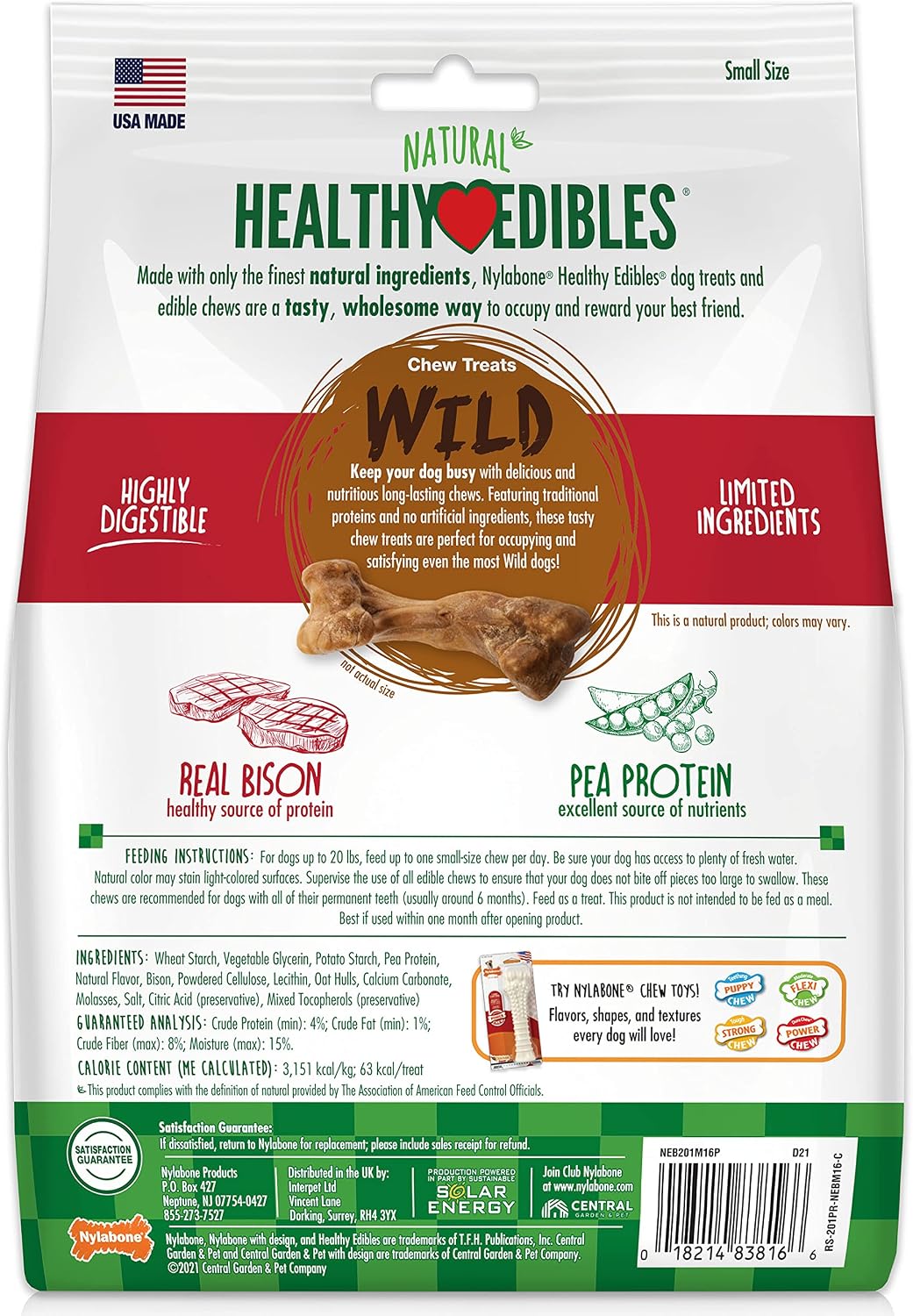 Nylabone Healthy Edibles WILD Natural Dog Chew Treats, Bison Flavor, Small Dogs Up to 20 lbs - Made in USA (16 Count) - Image 10