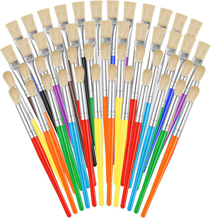 YGAOHF 50 pieces kids paint brushes bulk set front view showcasing colorful chubby handles