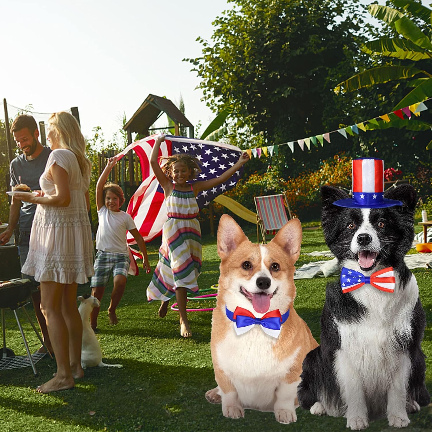 Uncle Sam dog top hat with American flag pattern