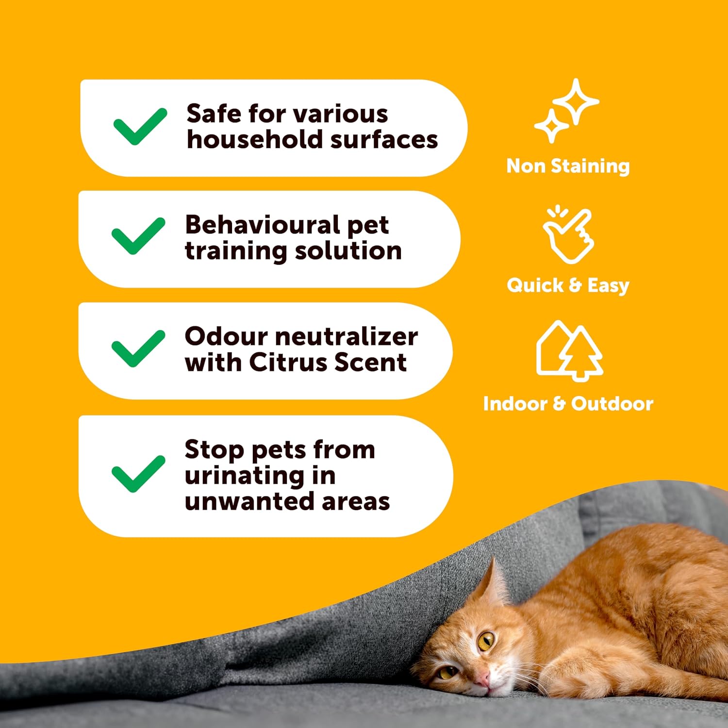 Petsly mild pet repellent packaging layout highlighting premium quality.