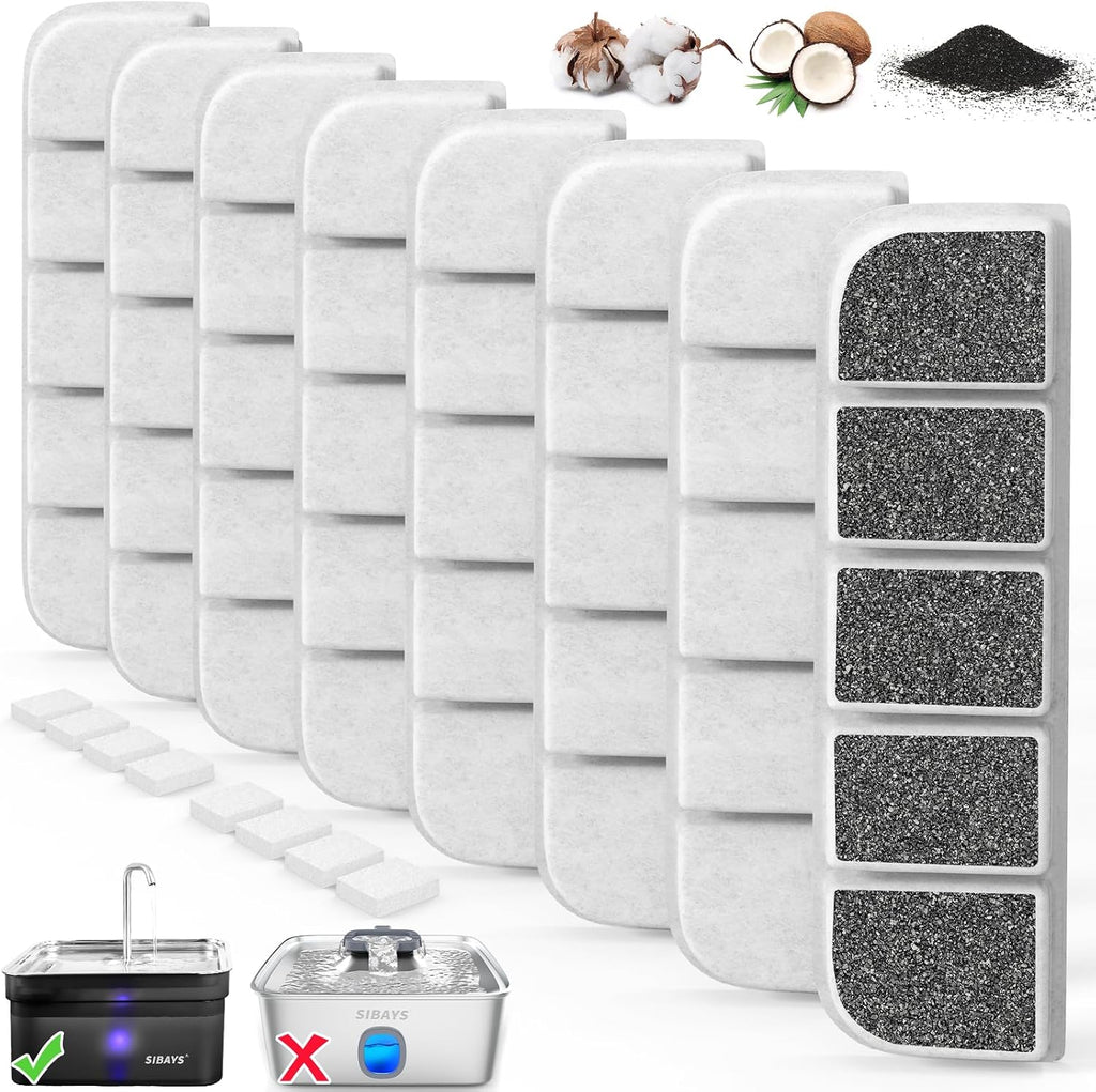 Sibays 8 pack dog water fountain filters replacement front view