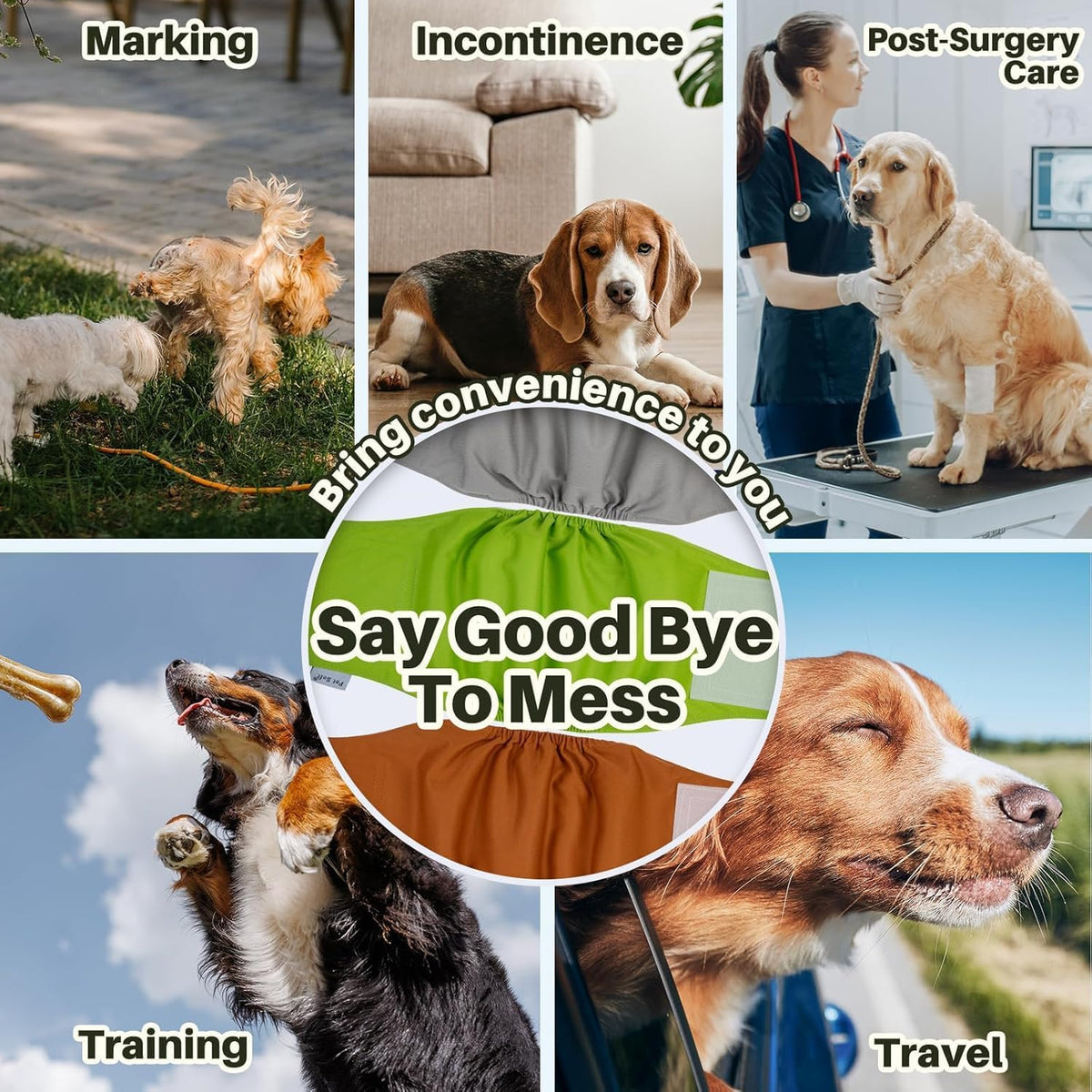 AMIKIND adjustable doggy diaper for male dog incontinence protection