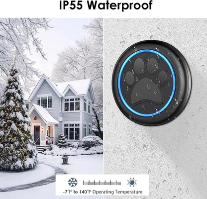 Pet interacting with wireless doorbell to go outside