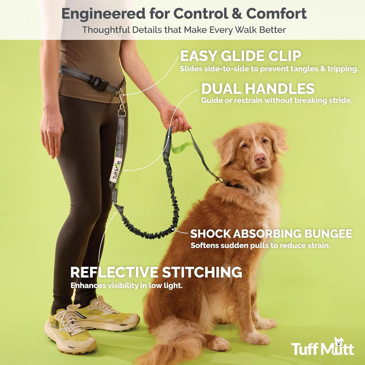 Adjustable waist belt component of the Tuff Mutt running dog leash highlighting the secure buckle system.
