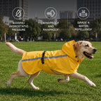 Bright yellow waterproof pet poncho showing the adjustable belly straps.