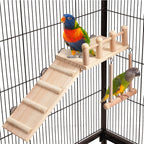 FrgKbTm Bird Perches Platform Swing with Climbing Ladder, Parakeet Cage Accessories Wooden Playing Gyms Exercise Sturdy for Small Birds - Image 1