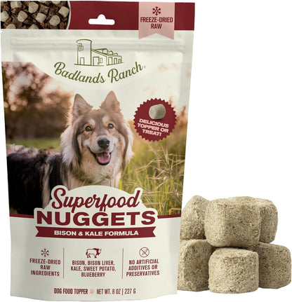 BADLANDS RANCH Superfood Nuggets - Freeze-Dried Raw Dog Treat & Food Topper, Nutrient-Dense Beef Tripe & Kale Formula, High Protein, No Artificial Additives, 8oz Bag - Image 12