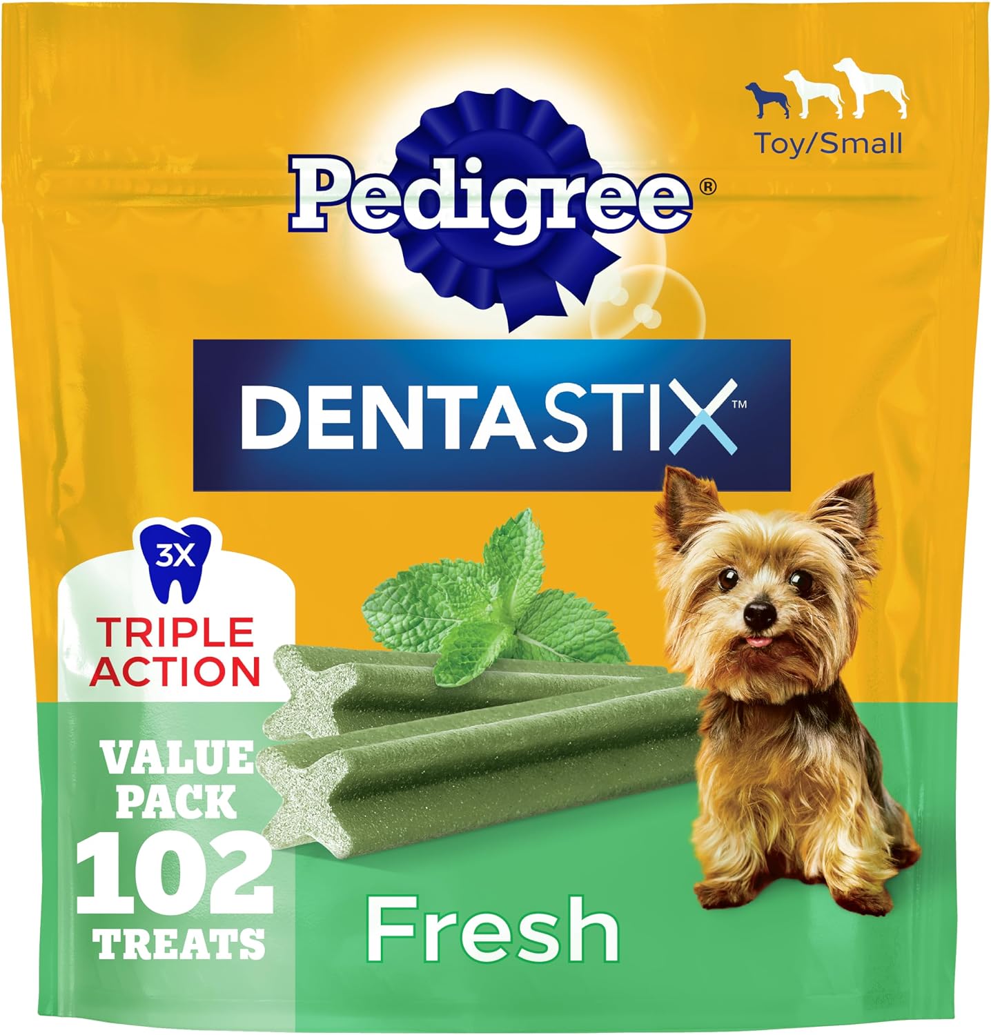 Pedigree Dentastix Fresh small dog dental treats front view packaging