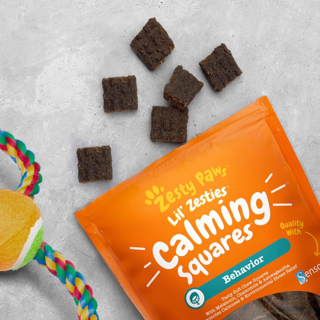 Authentic Zesty Paws chicken flavored calming squares for pet relaxation