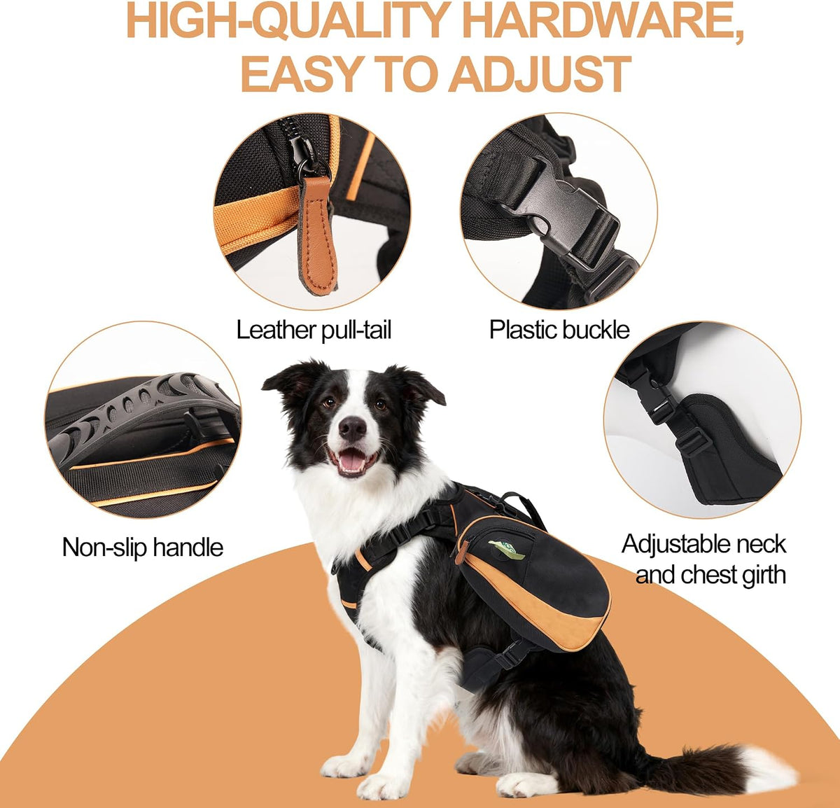 Metal A-type safety buckle and top handle of dog backpack