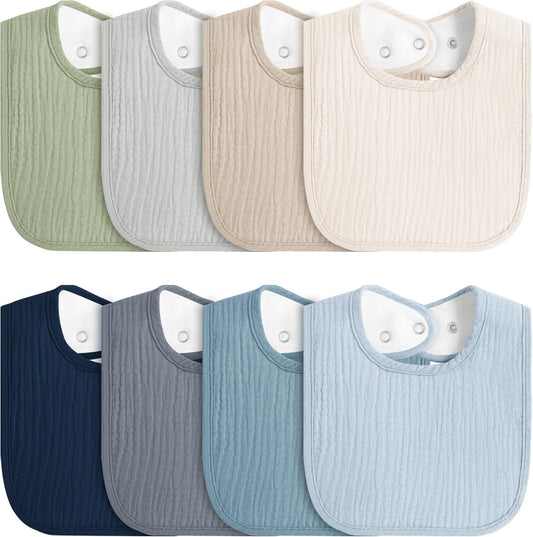Mairmore 8 pack baby muslin bibs front view set