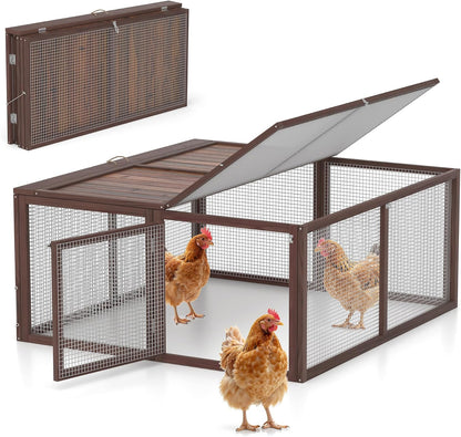 Chicken Coop, Wooden Rabbit Hutch Outdoor Indoor Folding Bunny Cage with Handle Portable Chicken Run with Top & Side Opening Doors Small Animal Playpen No Assembly Pet Poultry Cage for Bunny(Brown) - Image 1