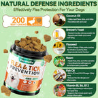 Back label of Carmelie natural dog flea and tick chews highlighting USA imported ingredient quality.