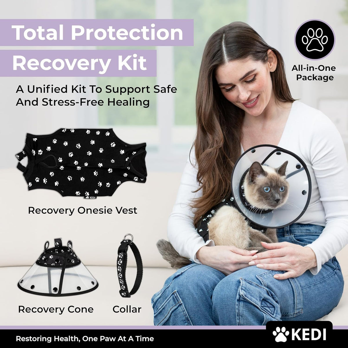 Adjustable button closure detail on cat recovery collar