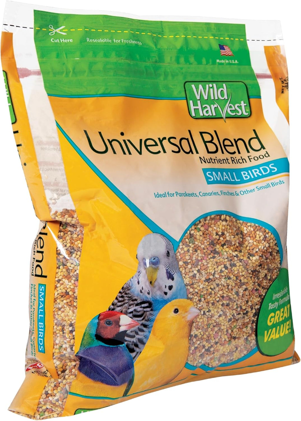 Nutritional label and ingredient list on Wild Harvest bird food bag