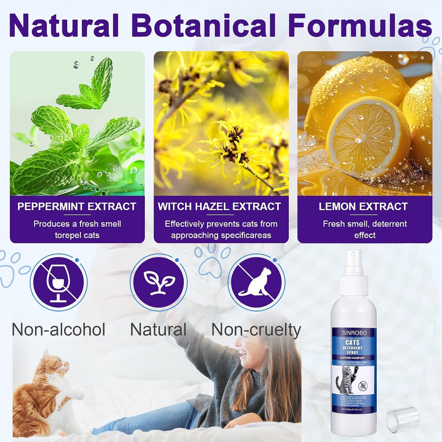 Close up of Bugazoom natural cat repellent spray 200ml bottle.