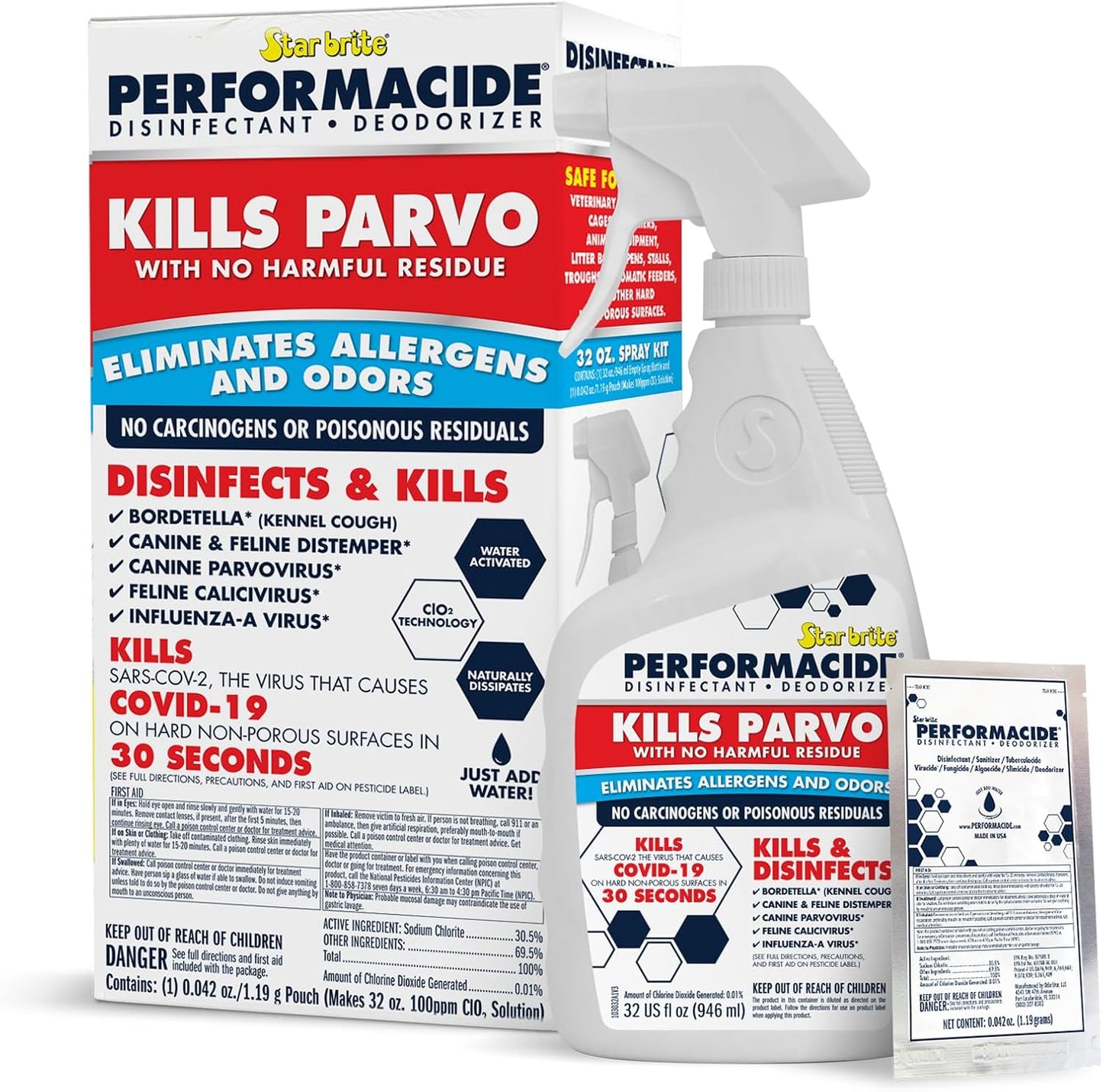 Star Brite Performacide pet surface disinfectant starter kit front view packaging