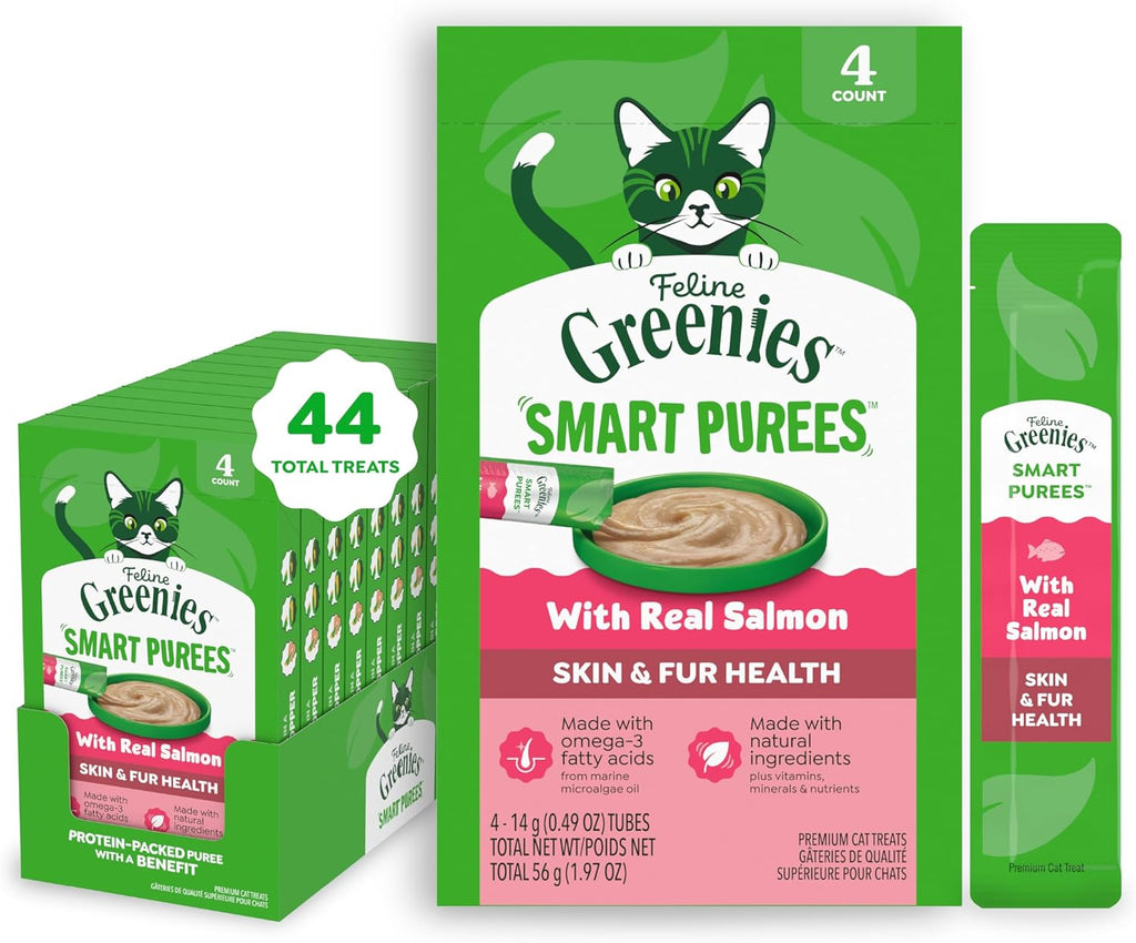 Greenies Feline Smart Purees Healthy Indoor and Skin & Fur Health Lickable Cat Treats, with Real Chicken, with Real Salmon, 0.49 oz. Tubes, 40 Count - Image 11