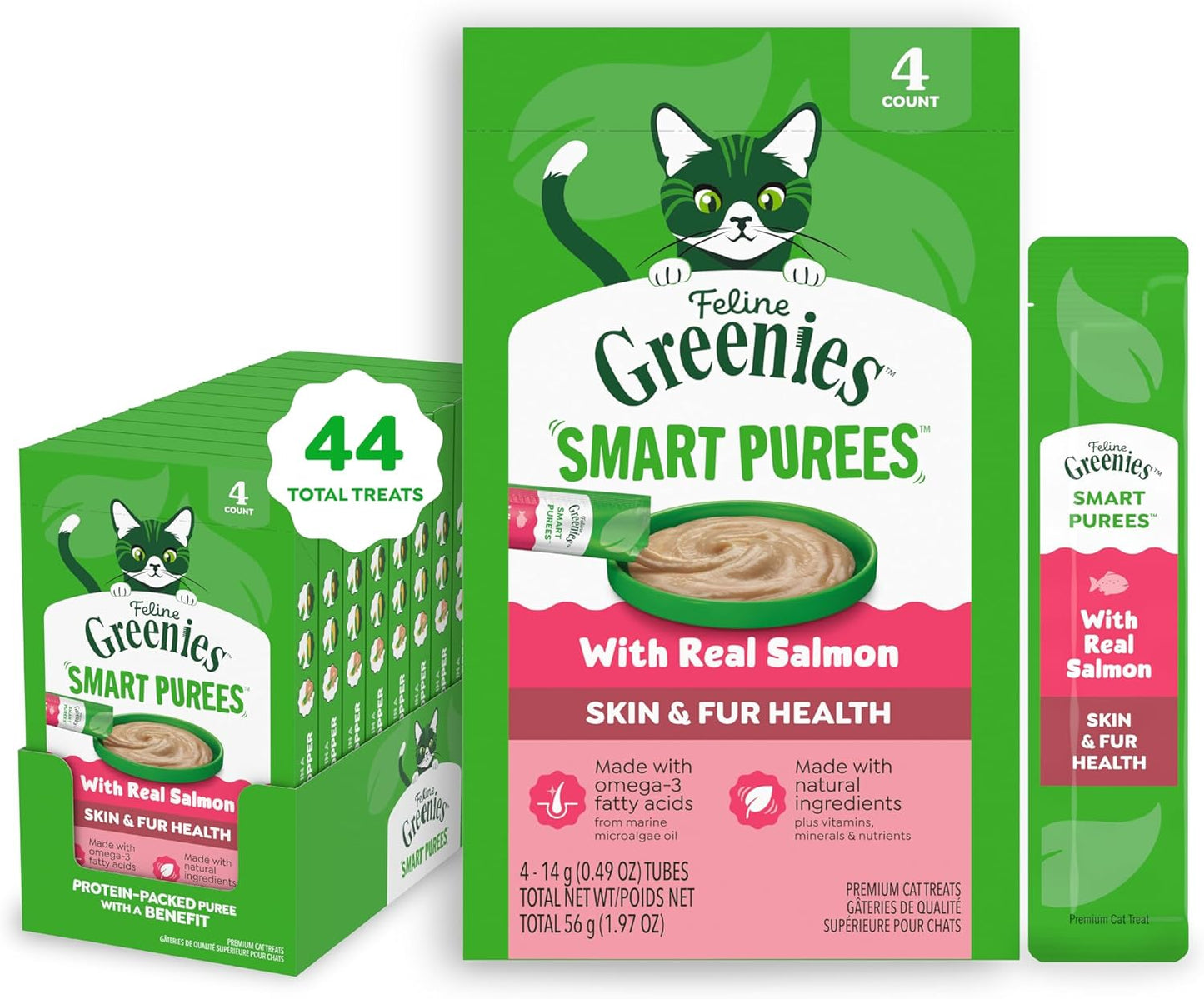 Greenies Feline Smart Purees Healthy Indoor and Skin & Fur Health Lickable Cat Treats, with Real Chicken, with Real Salmon, 0.49 oz. Tubes, 40 Count - Image 11