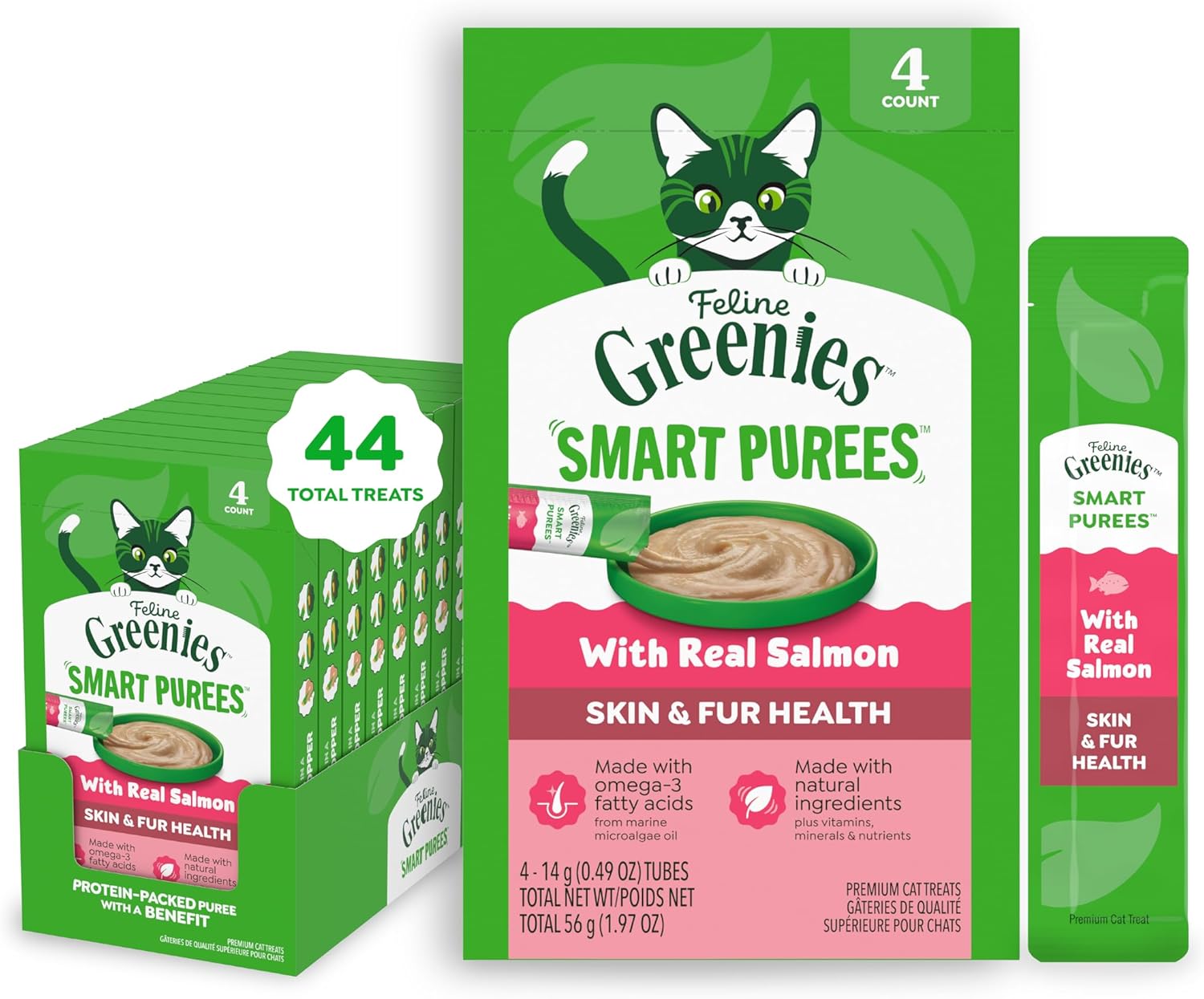 Greenies Feline Smart Purees Healthy Indoor and Skin & Fur Health Lickable Cat Treats, with Real Chicken, with Real Salmon, 0.49 oz. Tubes, 40 Count - Image 11
