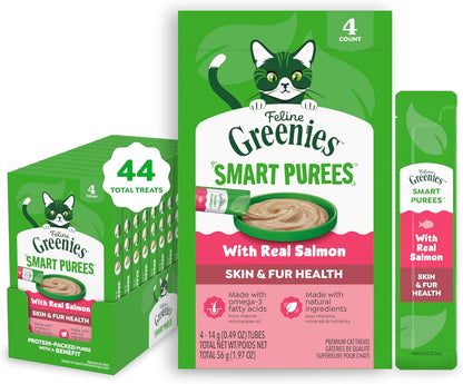 Greenies Feline Smart Purees Healthy Indoor and Skin & Fur Health Lickable Cat Treats, with Real Chicken, with Real Salmon, 0.49 oz. Tubes, 40 Count - Image 11