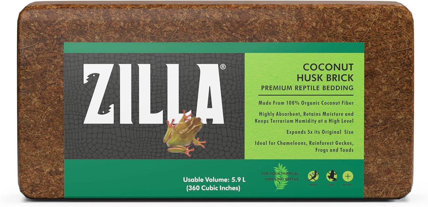 Zilla Coconut Husk Brick premium reptile terrarium bedding front view pack