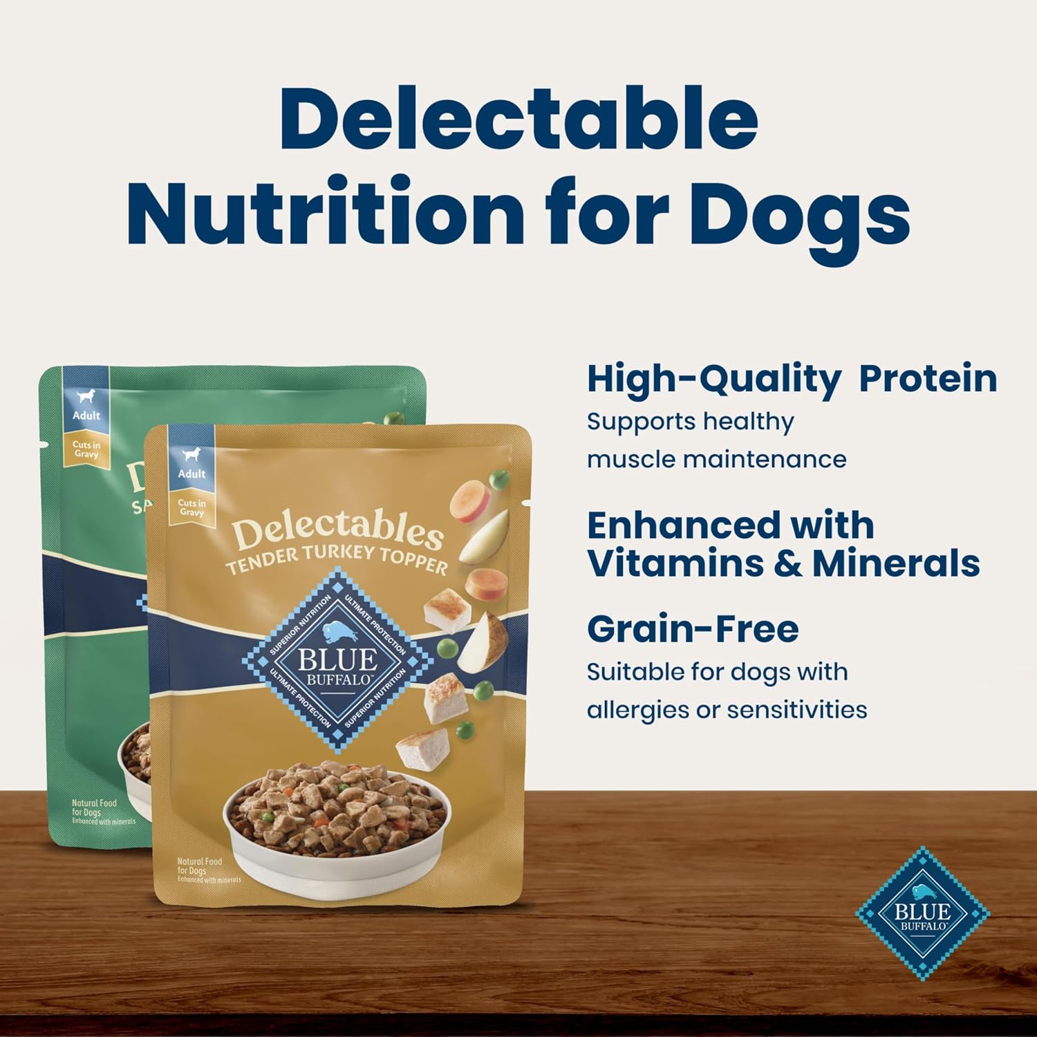 Natural grain free wet dog food dressing poured over dry kibble