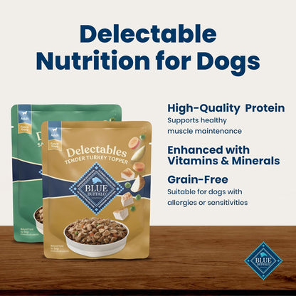 Natural grain free wet dog food dressing poured over dry kibble