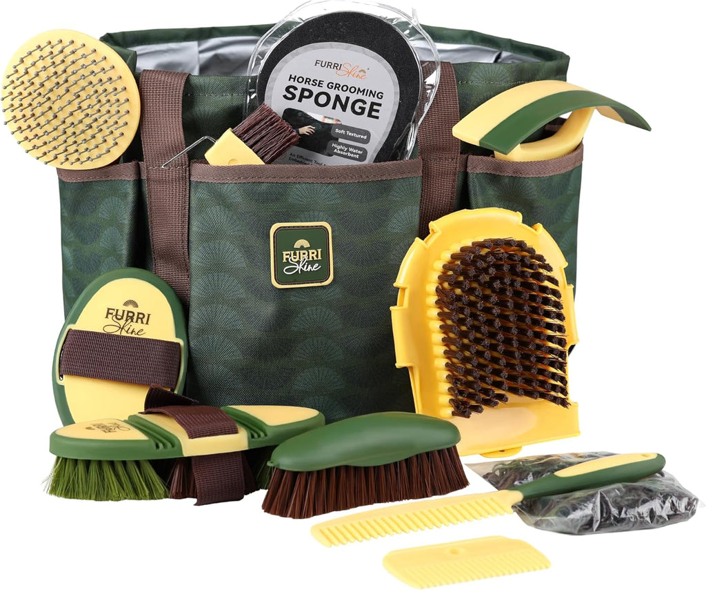 11-Piece Professional Horse Grooming Kit with Waterproof Tote Bag, Non-Slip Silicone Grip Brush Set, Curry Comb, Hoof Pick & Mane Comb Shadowberry - Image 12