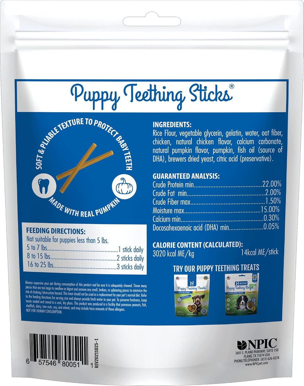 N-Bone puppy chew sticks showing pumpkin flavor label