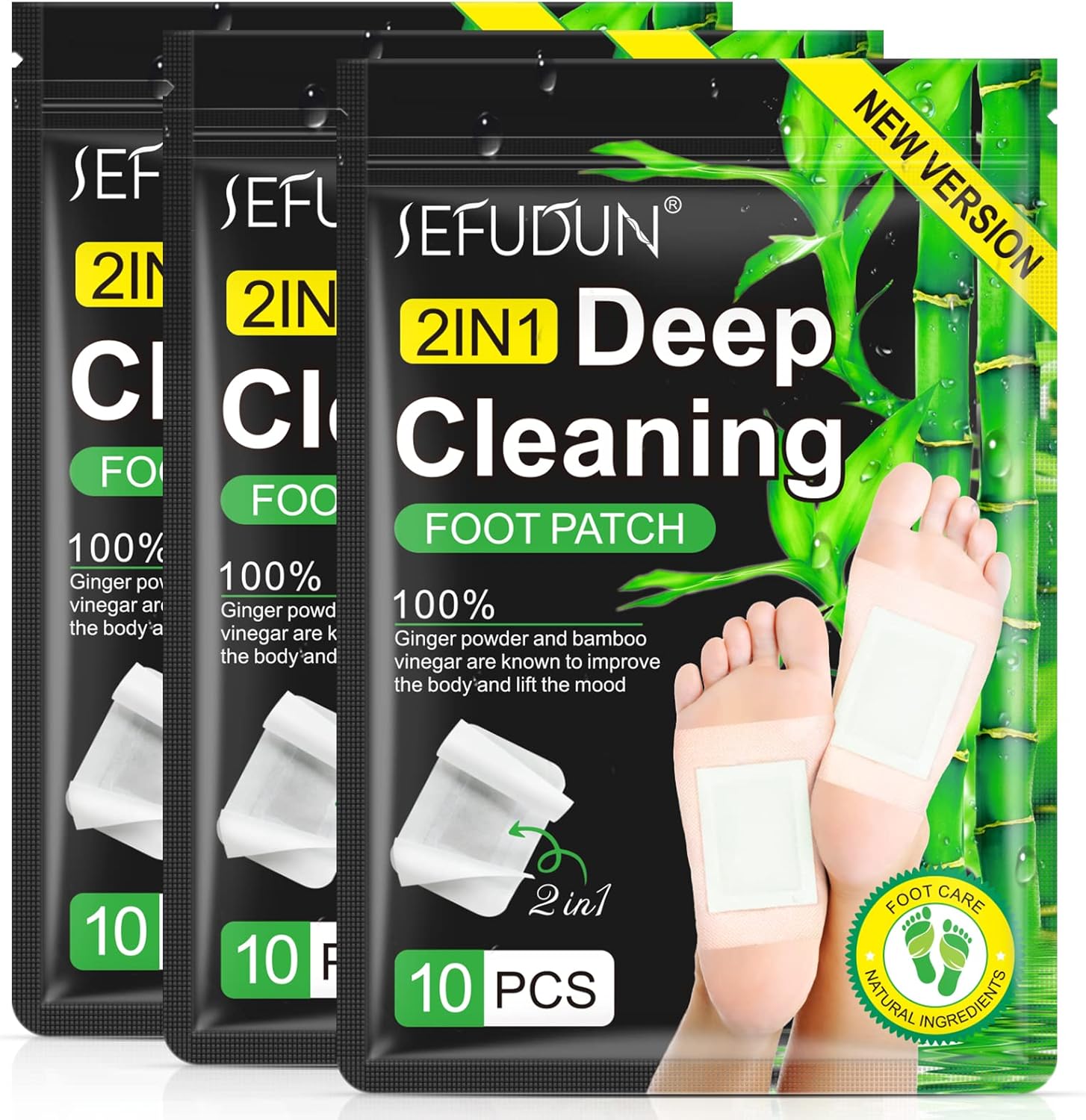 IEWHJX 2 in 1 bamboo vinegar and ginger foot pads front packaging 30 count