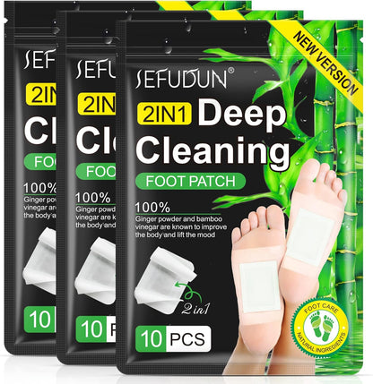 IEWHJX 2 in 1 bamboo vinegar and ginger foot pads front packaging 30 count