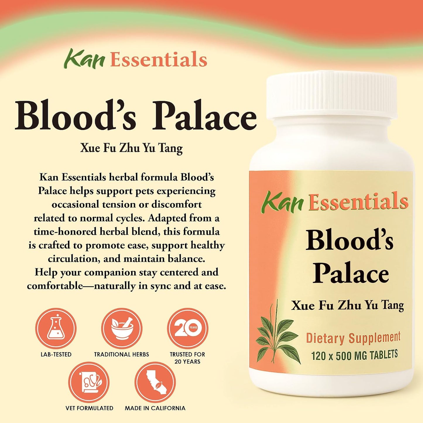 Label details of Kan Herb Company Blood's Palace herbal tablets