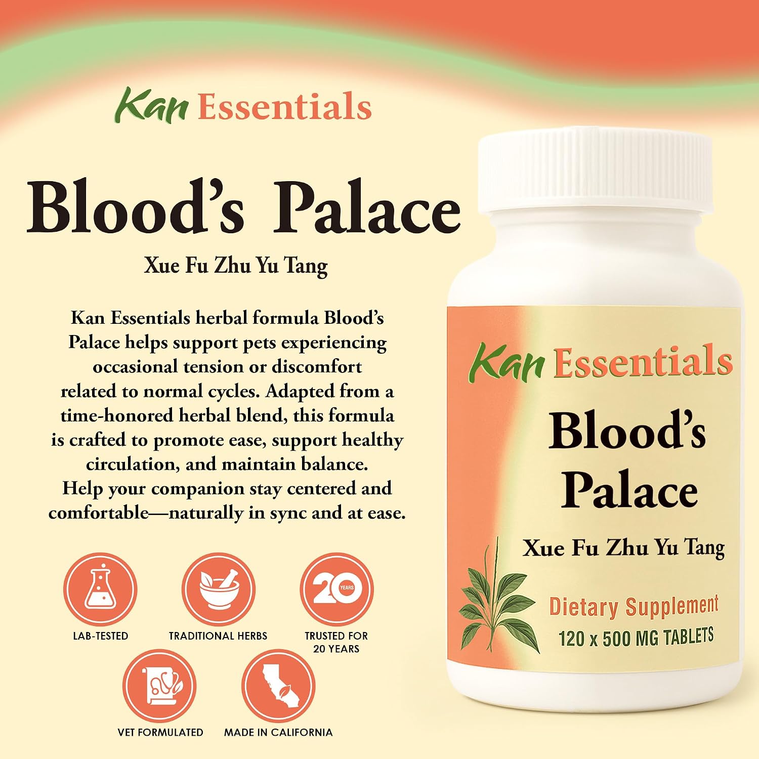 Label details of Kan Herb Company Blood's Palace herbal tablets
