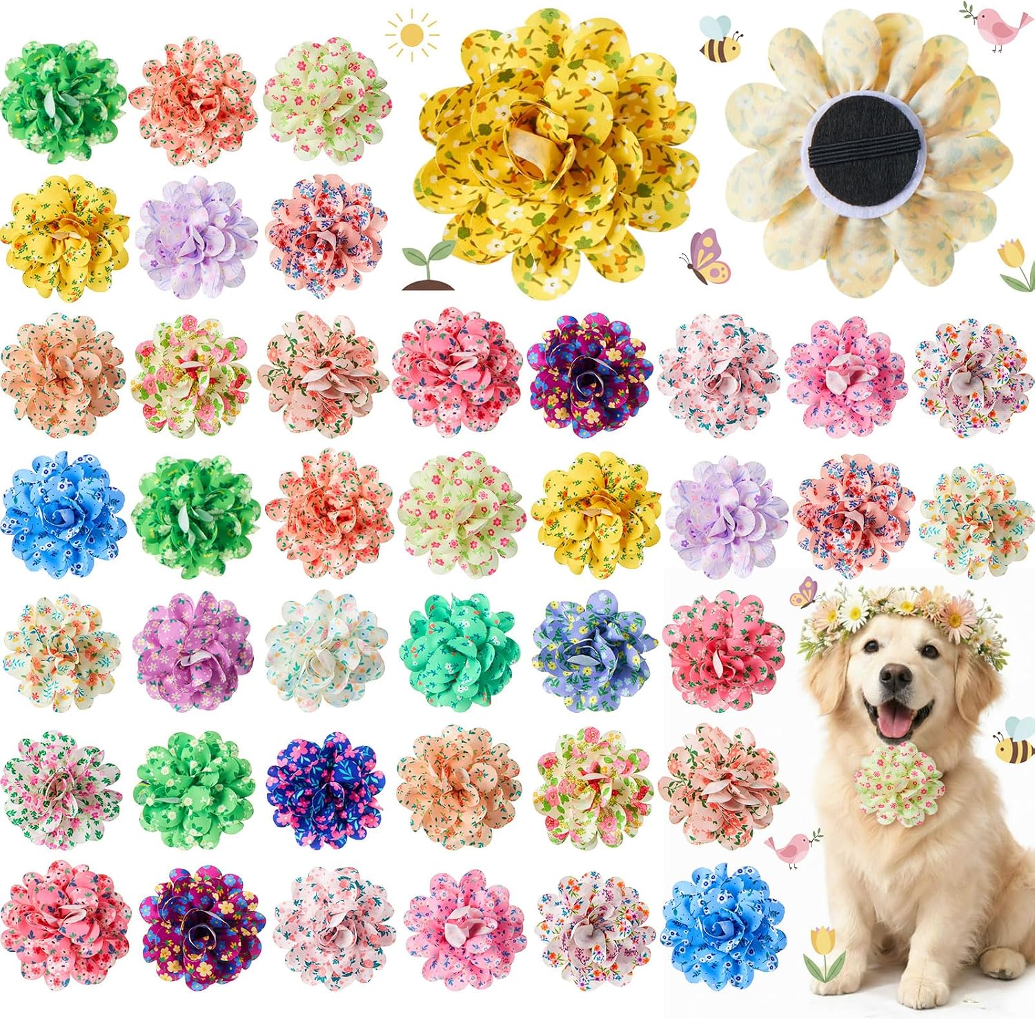 Huhumy 50 Pcs Patriotic Dog Collar Flowers Bulk 4th of July Star Dog Bowtie Flower Grooming Charms Accessories for Pets Collar Attachment Embellishment Independence Day 250th Anniversary Party Costume - Image 15