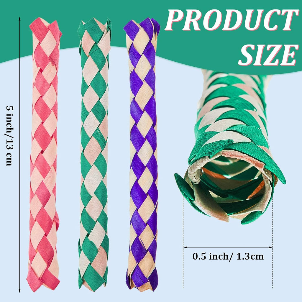 Close up of woven bamboo texture on classic finger trap toy