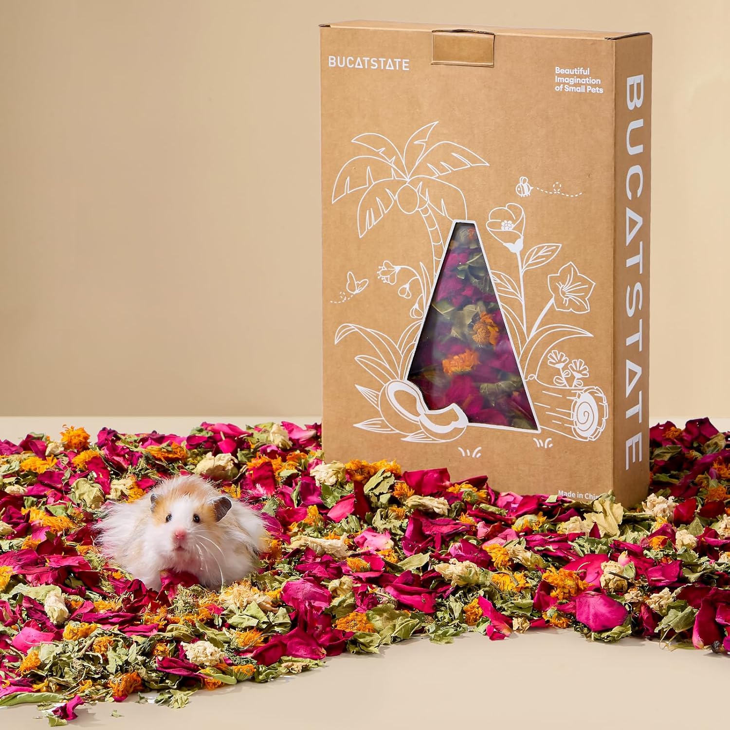 BUCATSTATE 5L Natural Flower & Hamster Bedding Soft Natural Bedding for Hamster Enrichment for Small Pets & Dwarf Syrian Hamsters, Gerbils, Mice - Image 1