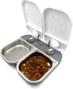 Closer Pets C200 automatic pet feeder front view showing dual meal compartments